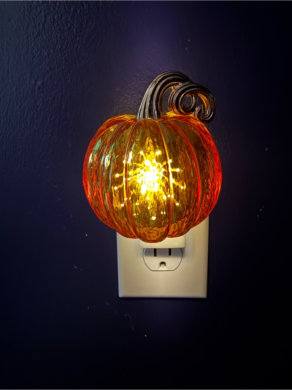 Bath & Body Works Orange Glass Pumpkin Nightlight with Silver Stem